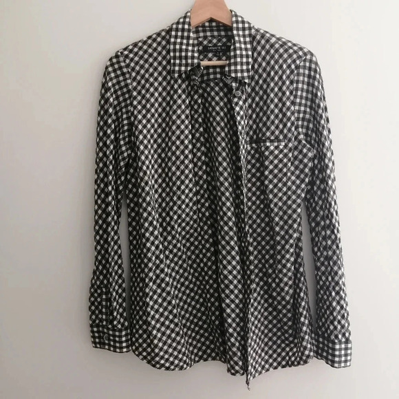 Lafayette 148 Gingham Plaid Cotton, Wool, Linen Button Up Blouse Small - Picture 4 of 15